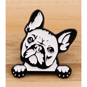 French Bulldog Peeking Enamel Pin Black White Frenchie Dog Lapel Pin Accessory